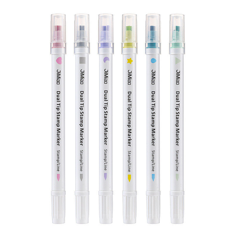 6 culori Steaua/Inimă/Lună/Păcură/Ștampilă pătrată Evidențiatoare Pix fluorescent Evidențiator cu două capete Pixuri Marker pentru desen pentru album de însemnări