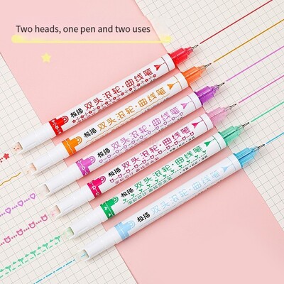 6 τμχ Dual Tip Kawaii Line Shaped Highlighter Στυλό Art Marker Multi Colorful Roller Tip Curve Liner Gel Pen Stationery School