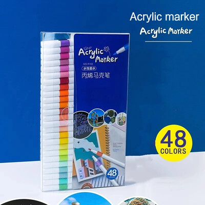 12-60 värvi akrüülmarkerid pliiatsikomplekt värvi kunstimarker pehme otsaga pliiats lastele kivivärv keraamiline klaas puitkanga värvimine