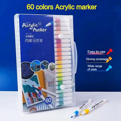 12-60 värvi akrüülmarkerid pliiatsikomplekt värvi kunstimarker pehme otsaga pliiats lastele kivivärv keraamiline klaas puitkanga värvimine