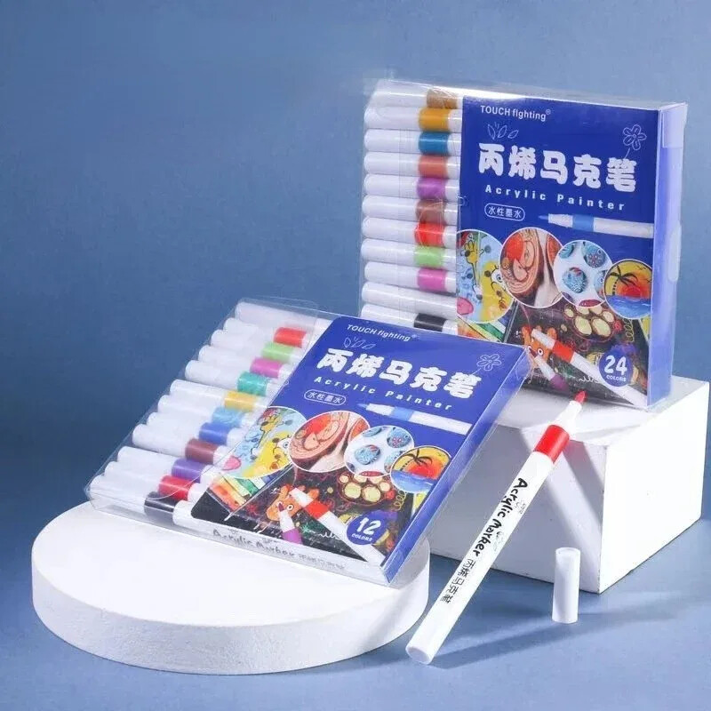 12-60 värvi akrüülmarkerid pliiatsikomplekt värvi kunstimarker pehme otsaga pliiats lastele kivivärv keraamiline klaas puitkanga värvimine