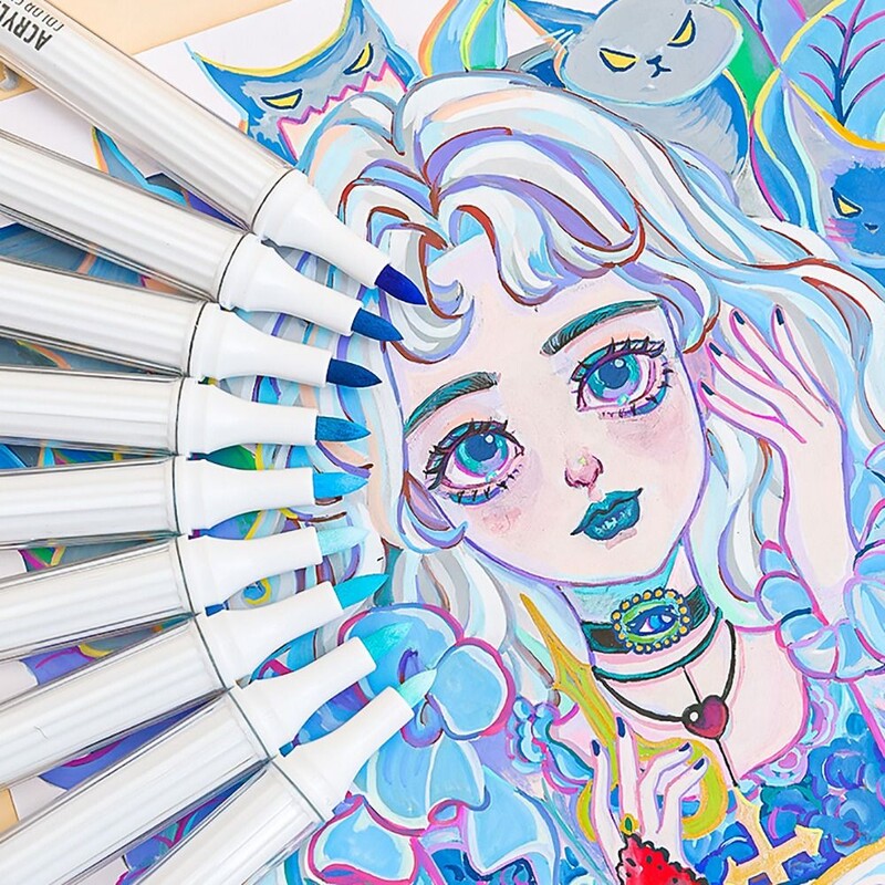 9-värviline markerpliiats Virnastatav värviline kunst-kirjatarbed akrüülpliiats õppemarkerid joonistus-/maalimis-/grafitikunsti viltpliiatsid