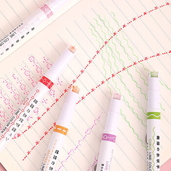 Haile 6 τμχ/σετ Μαρκαδόρο σε σχήμα γραμμής Color Roller Tip Curve Liner Art Contour Marker Highlighter Journal School Stationery