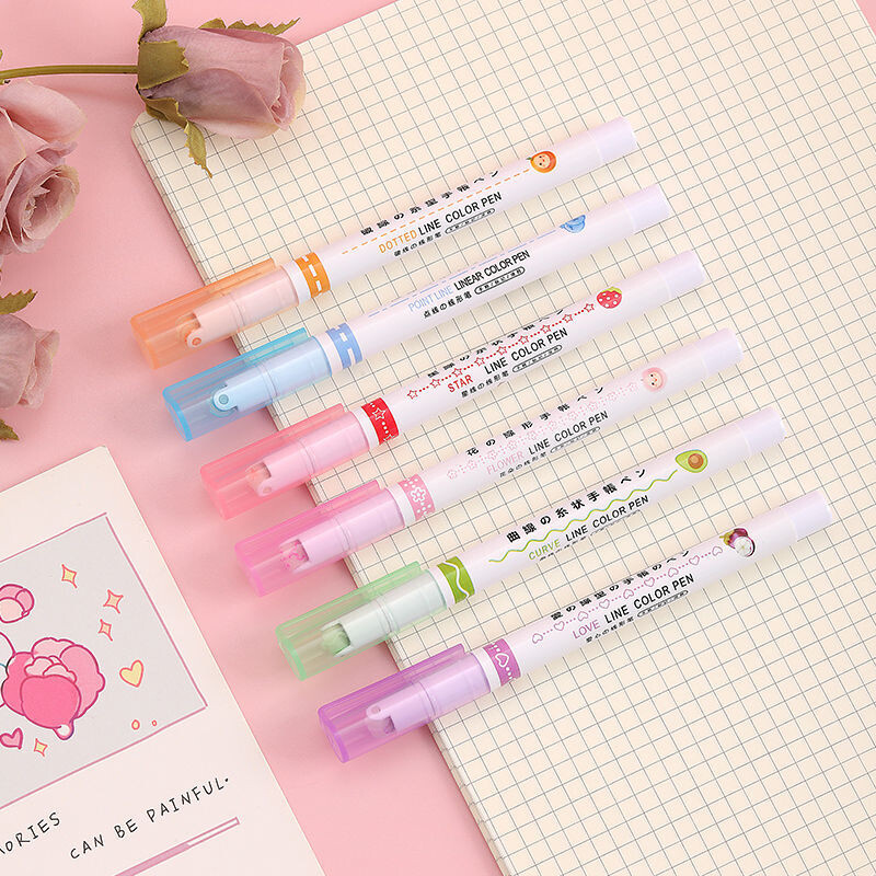 Haile 6 бр./компл. маркиращ маркер във формата на линия, цветен ролков връх, извита линия, художествен контур, маркер, маркиращ дневник, училищни канцеларски материали