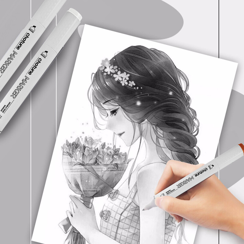 THOTUNE 12 värvi soe hall jahe hall värviline kahepealine marker pliiats alkoholi visandid markerid kooli kunsti disaini marker tarvikud