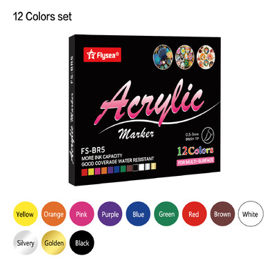 12 värvi pintsli otsaga akrüülvärvi pliiatsid, värvimarkerid kirja- ja loominguliseks maalimiseks, kivid, kruusid, keraamika, klaas