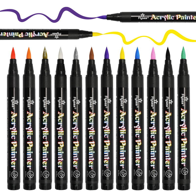 12 värvi pintsli otsaga akrüülvärvi pliiatsid, värvimarkerid kirja- ja loominguliseks maalimiseks, kivid, kruusid, keraamika, klaas