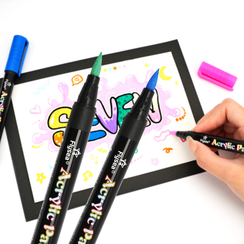 12 värvi pintsli otsaga akrüülvärvi pliiatsid, värvimarkerid kirja- ja loominguliseks maalimiseks, kivid, kruusid, keraamika, klaas