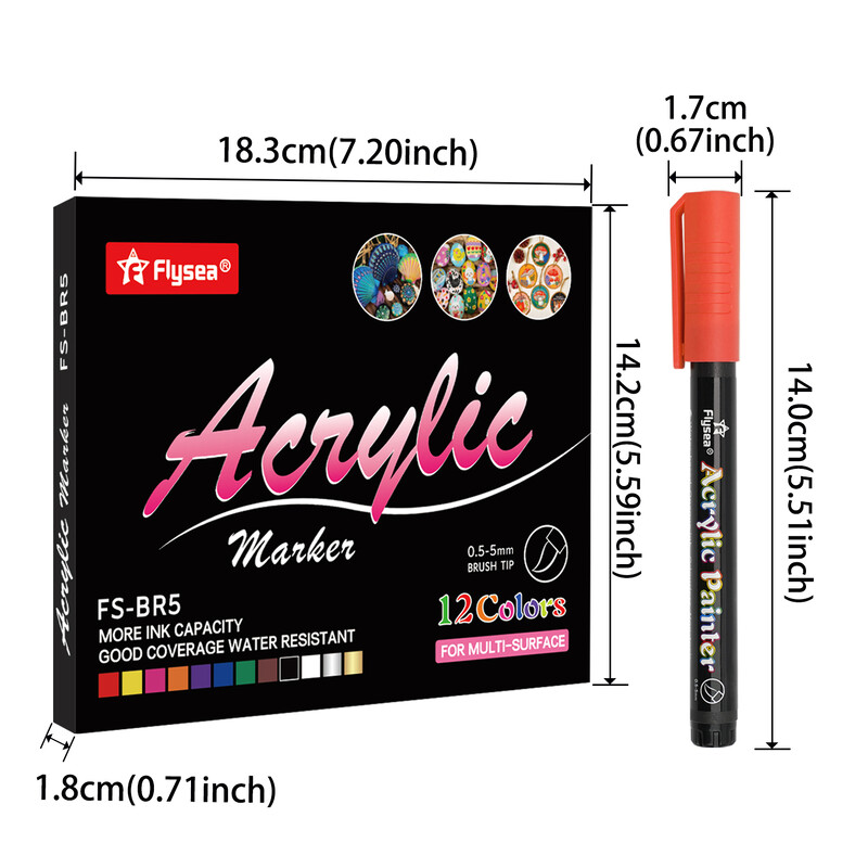 12 värvi pintsli otsaga akrüülvärvi pliiatsid, värvimarkerid kirja- ja loominguliseks maalimiseks, kivid, kruusid, keraamika, klaas