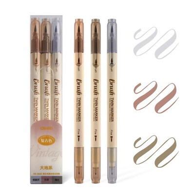 3 τμχ/σετ Ρετρό Χρώματα Μαρκαδόρο διπλής μύτης Γραμμή Σχέδιο Ακουαρέλα Στυλό Φοιτητική Ζωγραφική Σχολή Σταθερό