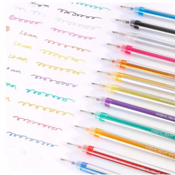 12 24 Colors Gel στυλό Σετ Color Glitter Gel στυλό Refill Rod for Coloring Book Journals Drawing Doodling Art Markers Pen Stationey