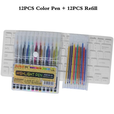 12 24 värvi geelpliiatsite komplekt, värviline sädelev geelpliiatsi täitevarras värvimisraamatute ajakirjade jaoks Joonistamise vigurikujulised kunstimarkerid pastapliiats Stationey