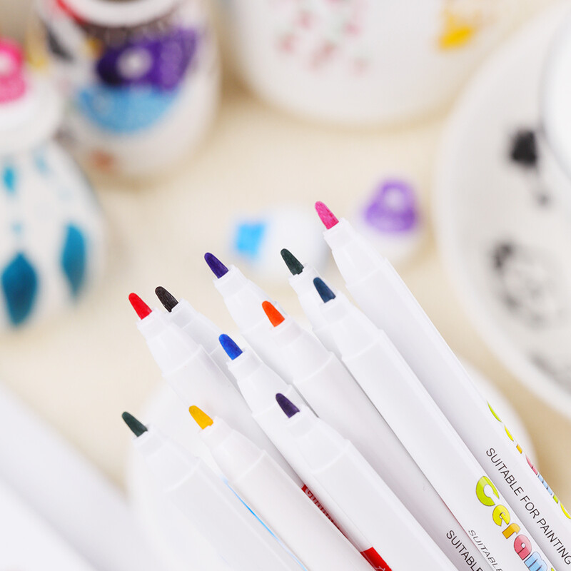 12 spalvų aukštoje temperatūroje krosnyje keptų keraminių rašiklių rinkinys, netoksiškas nuolatinis porcelianinis rašiklis, skirtas piešti ant keramikos