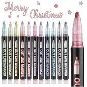 Μαρκαδόροι περιγράμματος, μαρκαδόροι διπλής γραμμής, λάμψη λάμψης, Σετ 12 χρωμάτων Αυτοκόλλητα μεταλλικοί μαρκαδόροι για την κατασκευή καρτών