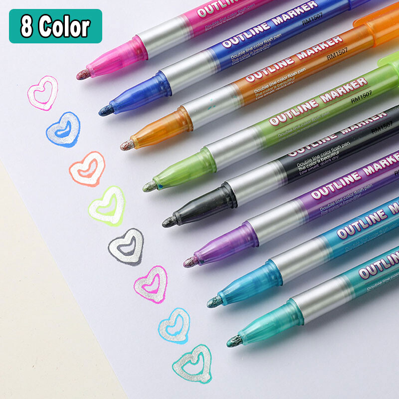 8 buc 12 buc culoare dublă linie contur artă Marker Pen DIY Graffiti Highlighter pentru album de însemnări jurnal poster card pictură desen