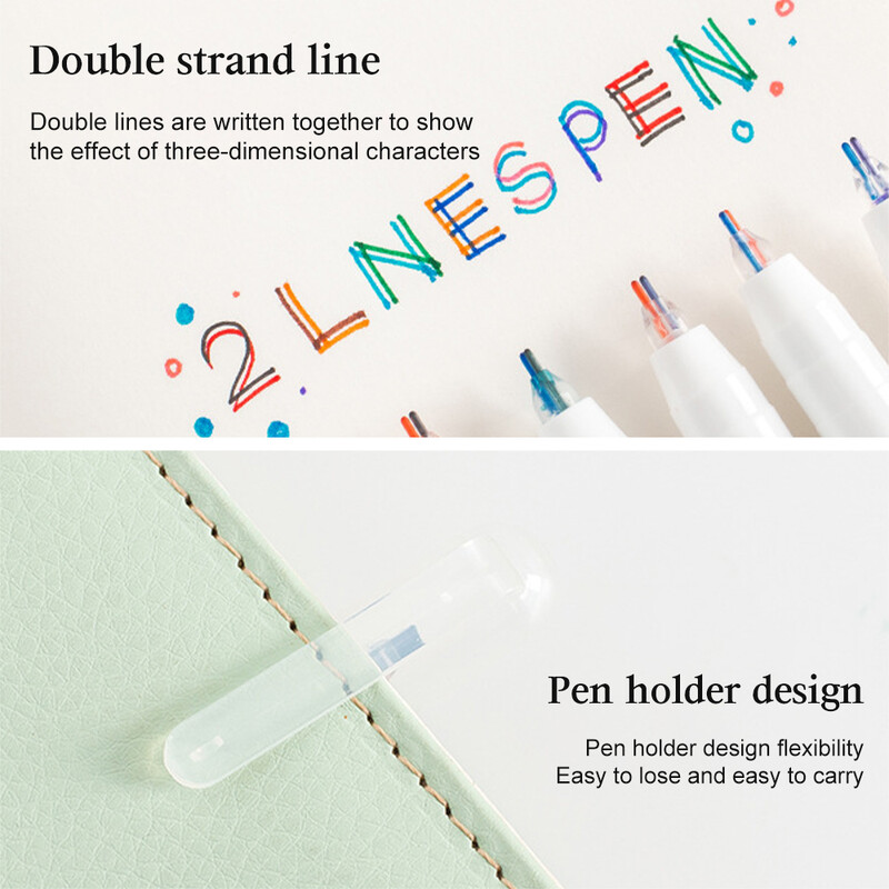 6 tk 2 joonega värvilised markerpliiatsid Geelpliiatsid Pigmentlainer Esiletõstja DIY Joonistus Maalimine Graffiti pliiats Kawaii kirjatarbed