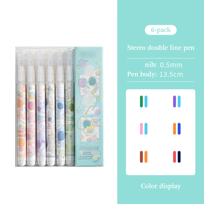 6 tk 2 joonega värvilised markerpliiatsid Geelpliiatsid Pigmentlainer Esiletõstja DIY Joonistus Maalimine Graffiti pliiats Kawaii kirjatarbed