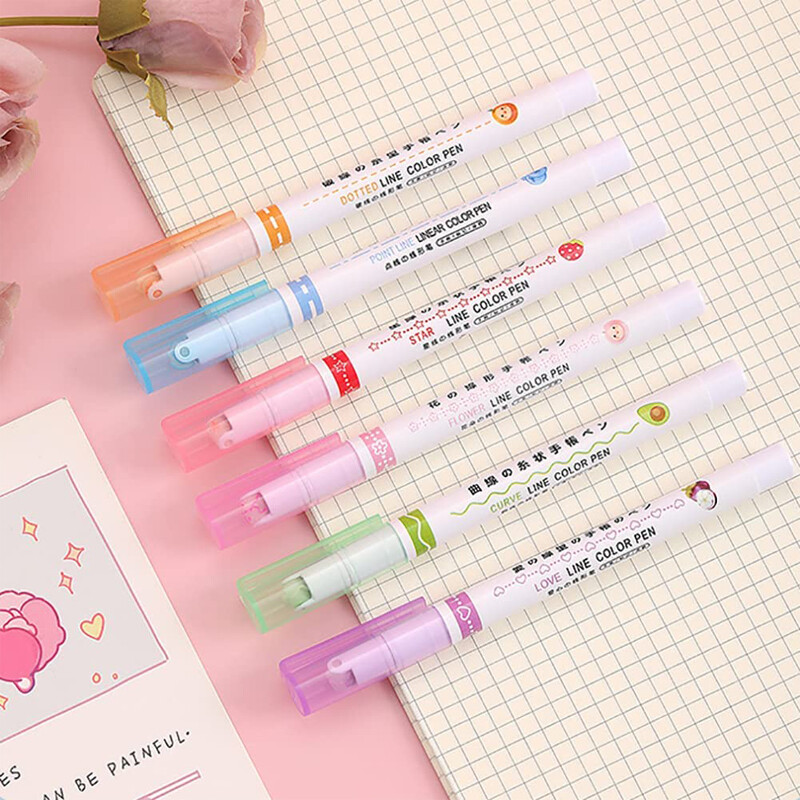 6 tk / komplekti kõvera esiletõstja pliiats Lineaarsed värvilised pliiatsid Marker Markadores kunsti lastele Õpilaskaartide kaunistamine Kirjutamine Joonistus Väljalõigete album