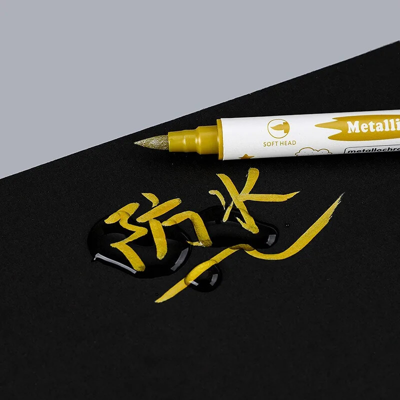 10 buc. Pixuri marcatoare cu sclipici metalice cu două vârfuri, pixuri perie de caligrafie, artizanat, creare de cărți, pix, desen, articole de papetărie, rechizite de birou