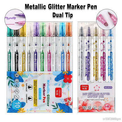 5/10 Color Set Metallic Glitter Marker Pen Dual Tip For Art Graffiti Painting Drawing Writing Calligraphy Stationery Kids Gift