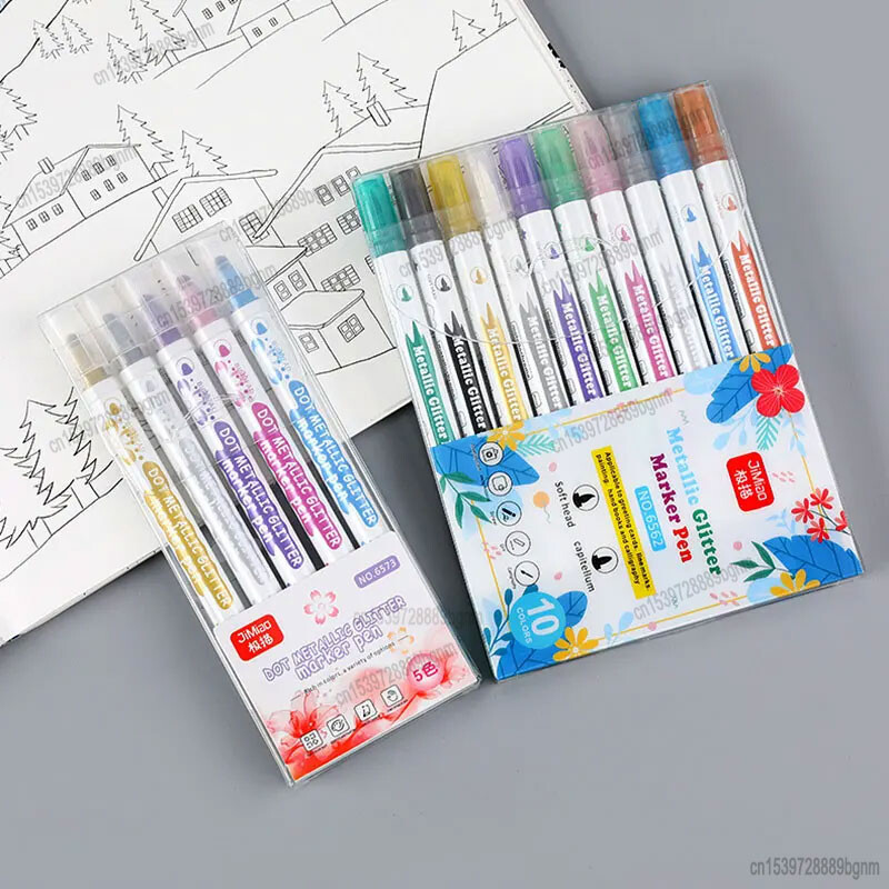 5/10 värvikomplekt, metallist sädelev marker, topeltotsik kunstiks Graffiti maalimiseks joonistamiseks kirjutamiseks kalligraafia kirjatarbed lastele kingitus