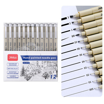 12 Tip Pigment Liner Micron Ink Marker Pen for Manga Draw Sketching Needle Pen Hook Line Pen Sketch Set Stationery Set Supplies Art