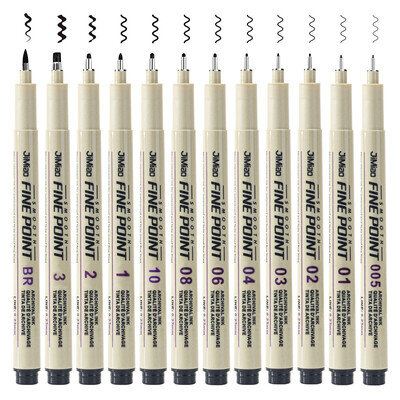 12 otsaga Pigment Liner mikroni tindiga marker pliiats Manga Draw joonistusnõela pliiats Hook Line Pliiats Sketch kirjatarvete komplekt Kunstitarvikud