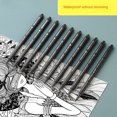 Waterproof Ink Black Drawing Pen Pigment Fine Line Sketch Markers Pen Hook Line Pens Sketch Fineliner Drawing Stationery 10Pcs