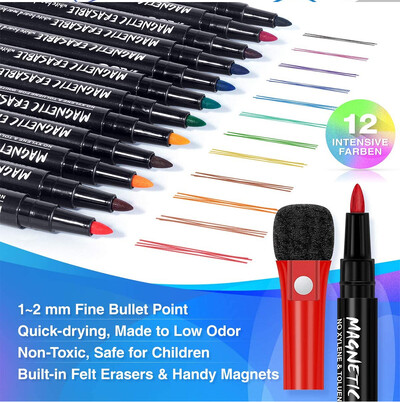 12 Colors Band Magnetic Whiteboard Marker airbrush Children`s Erasable Water-Based Marking Pen Eraser Student Drawing stationery