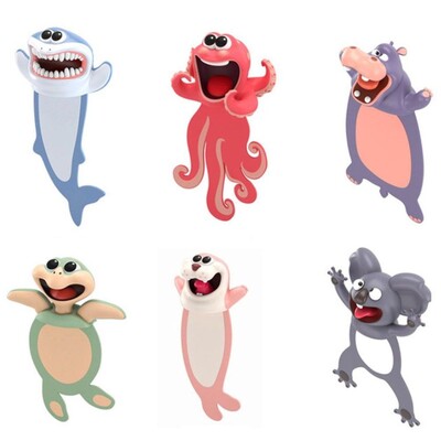 Semne de carte cu animale din desene animate 3D 1PC Seria Oceanului Marker amuzant din PVC Caracatiță Sigiliu Stereo Papetarie creativă pentru copii Semn de carte cadou