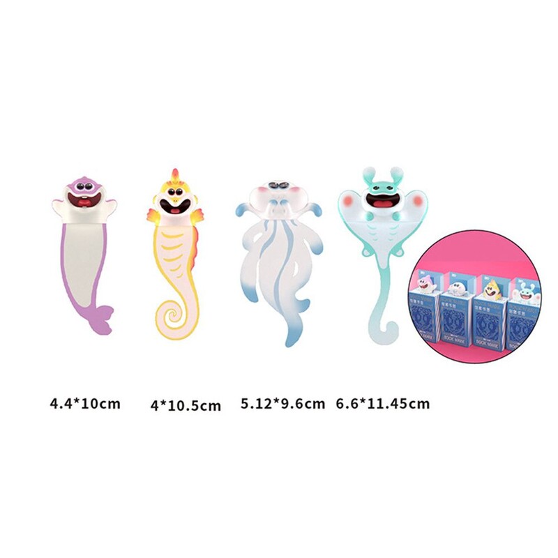 Semne de carte 3D Stereo cu desene animate drăguțe pentru animale marin, căluți de mare amuzanți, raze manta, delfin, meduze, marcator pentru cărți, rechizite școlare, cadou pentru copii