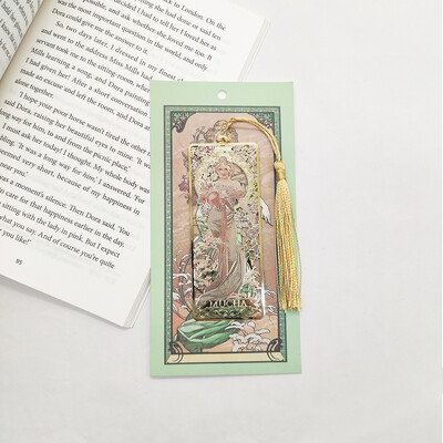 Alphonse Mucha messingist metallist järjehoidja ripats raamatuklamber Metallist lehemärk õpilase raamatusõbrale kingitused kirjatarbed kooli kontoritarbed