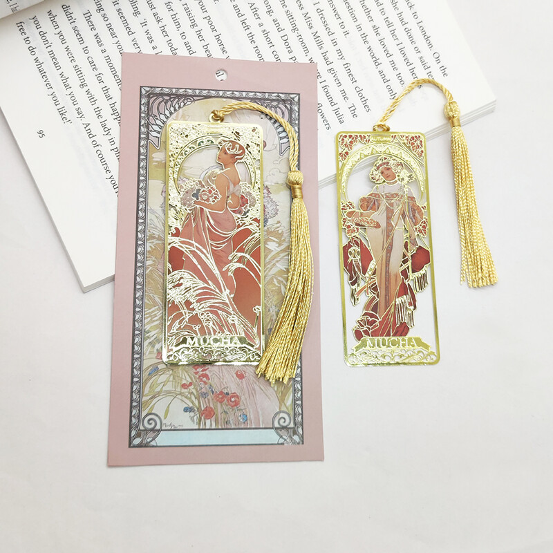 Alphonse Mucha messingist metallist järjehoidja ripats raamatuklamber Metallist lehemärk õpilase raamatusõbrale kingitused kirjatarbed kooli kontoritarbed