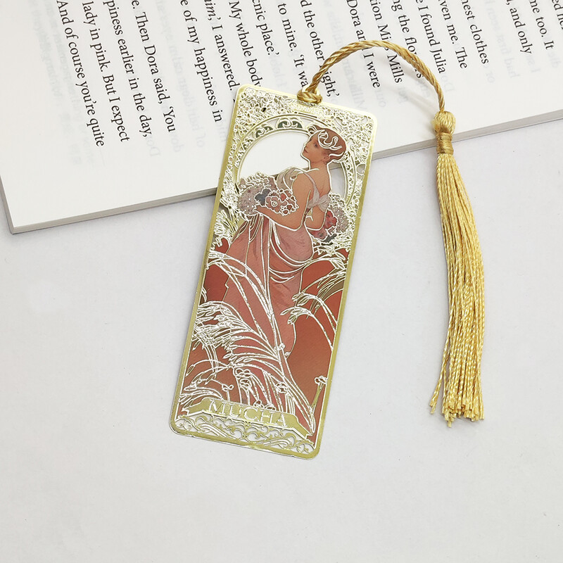 Alphonse Mucha messingist metallist järjehoidja ripats raamatuklamber Metallist lehemärk õpilase raamatusõbrale kingitused kirjatarbed kooli kontoritarbed