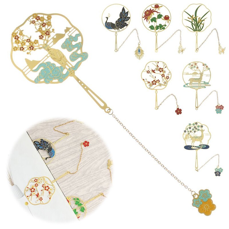 Metallist õõnes järjehoidja paabulinnuvärv messing Järjehoidja raamatuklamber Tutt Lehtede märkimine Hiina stiilis kooli kontoritarbed kingitus