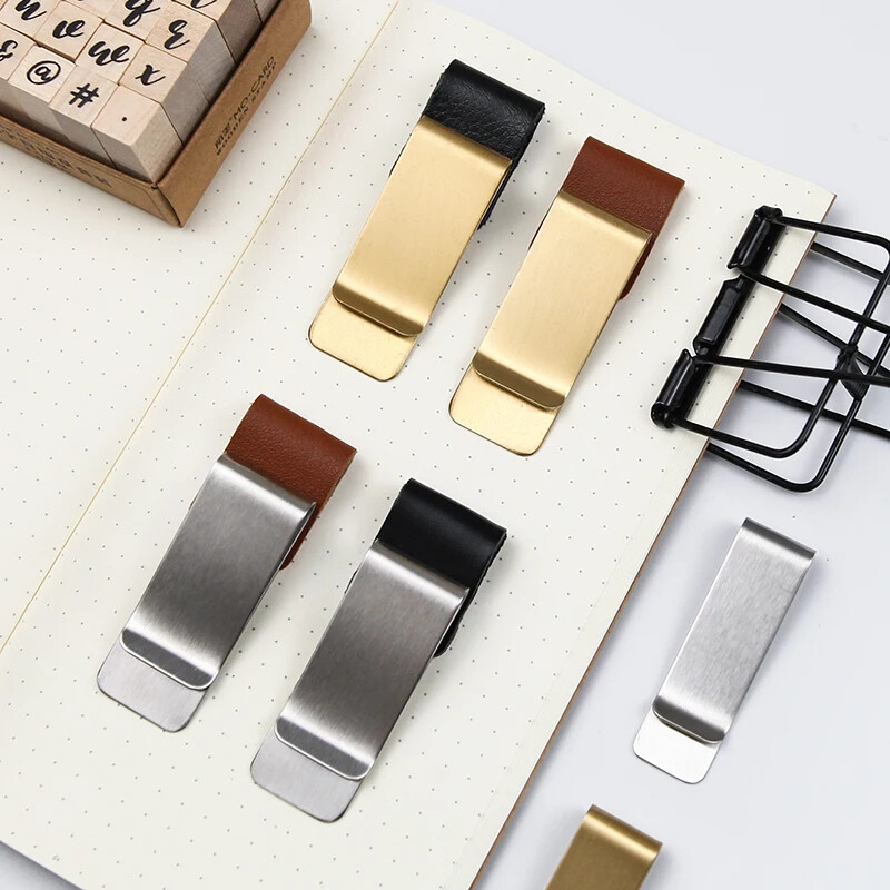 Vintage messingist sülearvuti pliiatsiklambrid PU-nahast pliiatsihoidja lahtiste lehtedega piimatoodete memoklamber Järjehoidjad Ajakirjaplaneerija Pliiatsihoidja Kontor