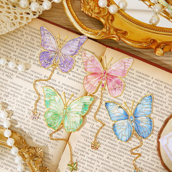 1 PC Cute Butterfly Metal Σελιδοδείκτης Πολύχρωμος μπρονζέ σελιδοδείκτης με αλυσίδα Δώρα για βιβλιόφιλους Αναγνώστες Συγγραφείς Φίλοι Ενήλικες