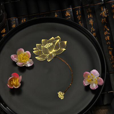 Peened õõnsad metallist järjehoidjad kullavärvi lehtede veeni lootose kujuga raamatumärgid tutiga kirjatarvetega õpilaste lugemistarvetega