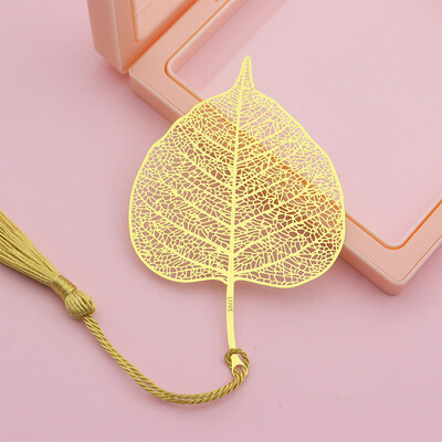 Peened õõnsad metallist järjehoidjad kullavärvi lehtede veeni lootose kujuga raamatumärgid tutiga kirjatarvetega õpilaste lugemistarvetega