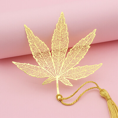 Peened õõnsad metallist järjehoidjad kullavärvi lehtede veeni lootose kujuga raamatumärgid tutiga kirjatarvetega õpilaste lugemistarvetega