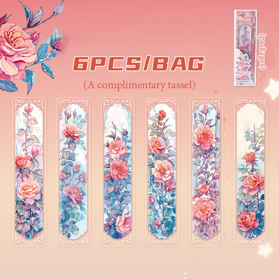 4Style 6tk/komplekt Lilleline PVC Järjehoidja Tuule Levikirjasari Ilusa Tüdruku Käsiraamat Kaunistuskaart Veekindel tutt