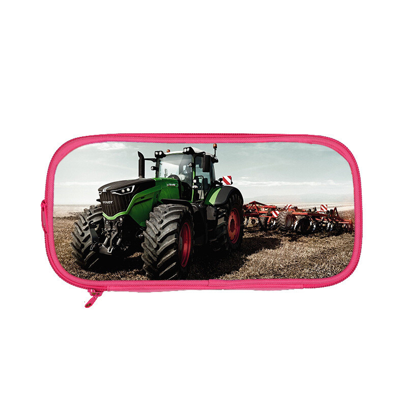 Pārrobežu jauna divslāņu zīmuļu soma ar traktora apdruku traktoru pamatskolas un vidusskolas skolēniem rozā zilā kancelejas zīmuļu soma