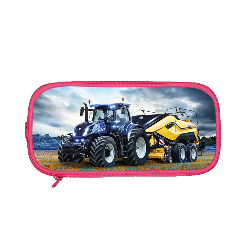 Pārrobežu jauna divslāņu zīmuļu soma ar traktora apdruku traktoru pamatskolas un vidusskolas skolēniem rozā zilā kancelejas zīmuļu soma