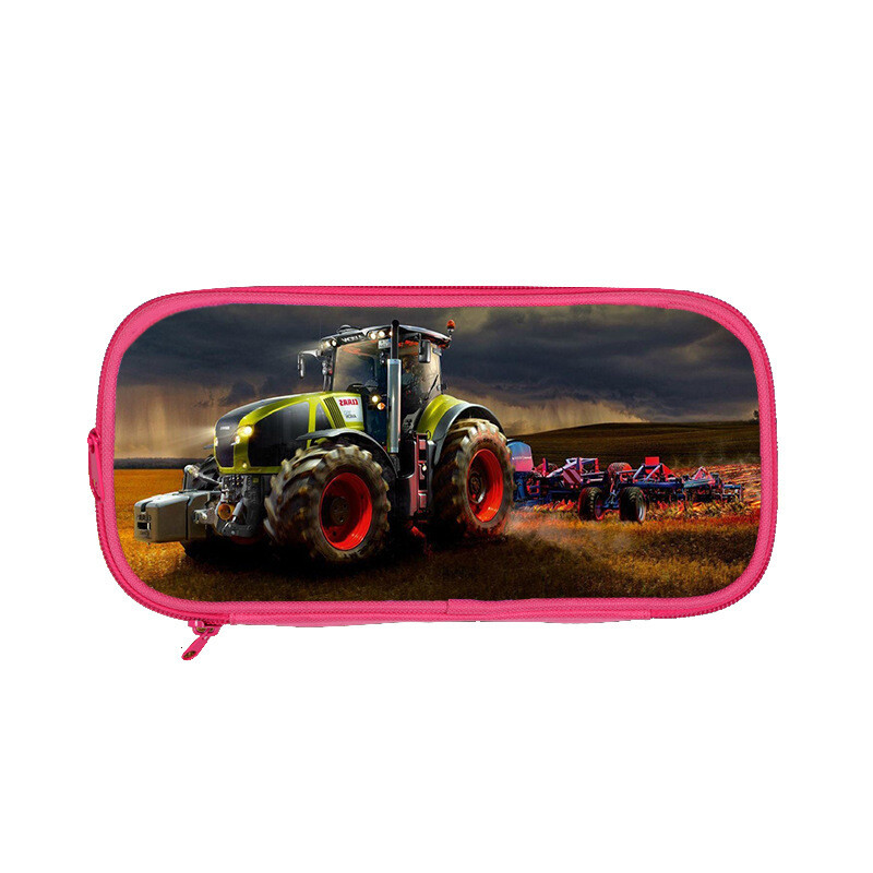 Pārrobežu jauna divslāņu zīmuļu soma ar traktora apdruku traktoru pamatskolas un vidusskolas skolēniem rozā zilā kancelejas zīmuļu soma