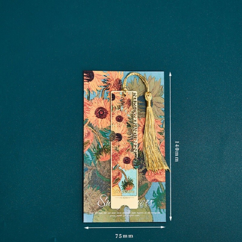 Saulespuķu zvaigžņota nakts grāmatzīmes grebums retro eļļas glezna doba grāmatas zīme bērniem lasīšanas piederumi atpakaļ uz skolu izlaiduma dāvana