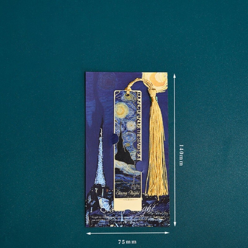 Saulespuķu zvaigžņota nakts grāmatzīmes grebums retro eļļas glezna doba grāmatas zīme bērniem lasīšanas piederumi atpakaļ uz skolu izlaiduma dāvana