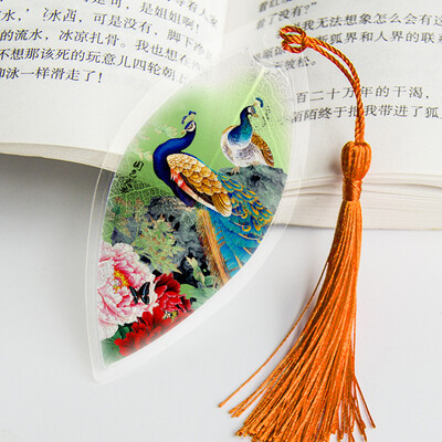 1 gab. Klasiskās lapu vēnu grāmatzīmes PVC kancelejas piederumi Ķīniešu pāva ziedi Grāmatzīmes Pušķi Dāvana draugiem Skolotājs