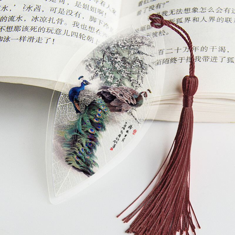 1 gab. Klasiskās lapu vēnu grāmatzīmes PVC kancelejas piederumi Ķīniešu pāva ziedi Grāmatzīmes Pušķi Dāvana draugiem Skolotājs