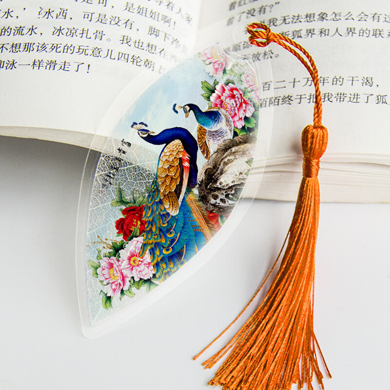 1 gab. Klasiskās lapu vēnu grāmatzīmes PVC kancelejas piederumi Ķīniešu pāva ziedi Grāmatzīmes Pušķi Dāvana draugiem Skolotājs
