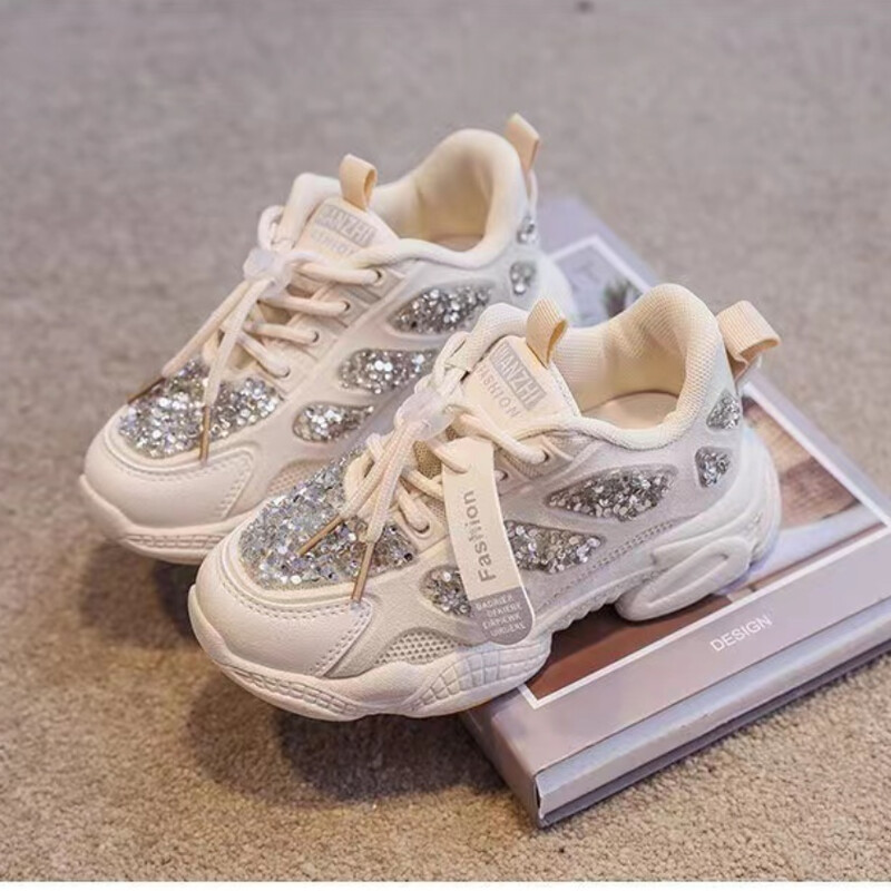 Пролетна мода 2022 г. Детски маратонки със стрази Блестящи детски спортове за свободното време на открито Бели обувки Червени детски обувки за момичета за малко дете